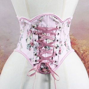 Pink Floral Waist Cincher <b>Corset</b> <b>Belt</b> Lace Up Tie Waist Trainer Slimming Body Shaper - Product Image 6