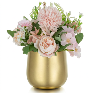 Luxury Gold Plated Metal Vase Set of 2 Modern Glam <b>Artificial</b> <b>Flower</b> Pots for Indoor Desktop Table Decor Wholesale - Product Image 1