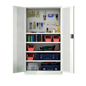 Heavy Duty Double Door Tool <b>Cabinet</b> Steel Storage <b>Cabinet</b> with Pegboard Drawers Adjustable Shelves for Workshop <b>Garage</b> - Product Image 1