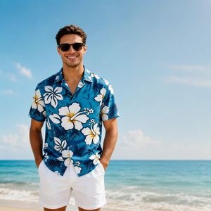 Chemises de plage hawaïennes personnalisées pour hommes, séchage rapide, extensibles, en polyester et élasthanne, vêtements de resort, chemises boutonnées - Product Image 1