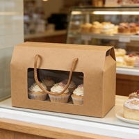 Boîtes en papier kraft personnalisées avec poignées et couvercles transparents, pelliculage brillant, ensemble personnalisable pour fruits frais et pâtisseries
