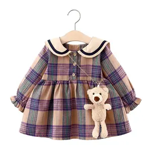 2022 Autumn Winter Dress Toddler Baby Girls Peter pan Collar Casual family Party Long Sleeve Custom Dresses