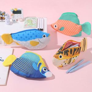 Trousse à crayons en toile imperméable grande capacité en forme de poisson amusant X415, sac de rangement multifonction mignon pour étudiants - Product Image 2