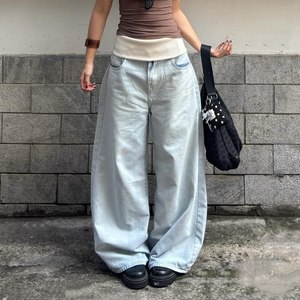 Jeans de Pierna Recta Holgados con Cintura Plegable Estilo Americano Vintage Y2K para Mujer, Novedad 2026, Venta al por Mayor - Product Image 3