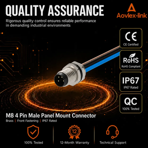 Conector Circular Macho M8 de Montaje en Panel con 4 Pines Personalizados y Cables de Conexión Rápida para Montaje Trasero o Frontal - Product Image 4