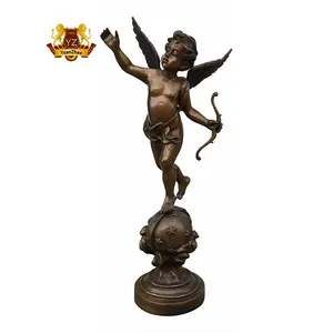 تمثال أساطير يوناني منحوت يدويًا, تمثال برونز على شكل ملاك صغير مصقول عتيق مع قاعدة