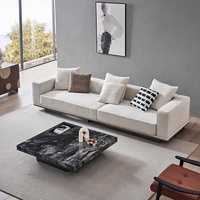 Ensemble de canapés d'angle de luxe Horizon, style minimaliste italien, tissu en coton et lin, fauteuil, structure en bois, éponge, personnalisable, grand appartement
