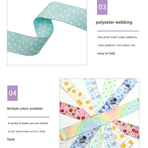 Clips pour bébé en tissu de conception moderne, non toxiques, sublimés, pour garçons et filles, avec cordon pour lanière anti-chute - Product Image 2