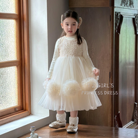 Robe de princesse en dentelle pour filles, robe longue fluide en soie filetée pour enfants avec manches longues, tenue de fête d'anniversaire, tenue de cérémonie