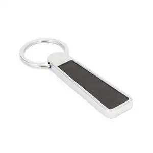 Promotion Gift High Quality Double Side Blank Leather Zinc Alloy Silver Car Keyring