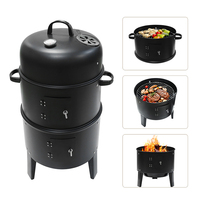 Barbecue vertical à charbon de bois en acier émaillé, grande tour cylindrique à 3 niveaux pour l'extérieur, idéal pour le jardin - Vente en gros