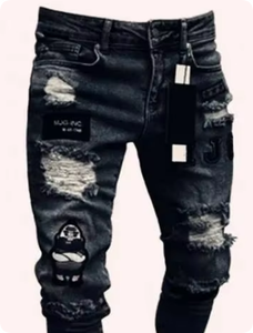 Jeans de <span class=keywords><strong>Hombre</strong></span> al por Mayor, Nuevos Modelos 2022, Estilo Transfronterizo, <span class=keywords><strong>Rotos</strong></span>, Ajustados, <span class=keywords><strong>Negros</strong></span> (C881) - Product Image 4