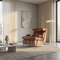 Fauteuil lounge en cuir véritable de style italien moderne, canapé individuel haut de gamme rembourré pour villa et appartement