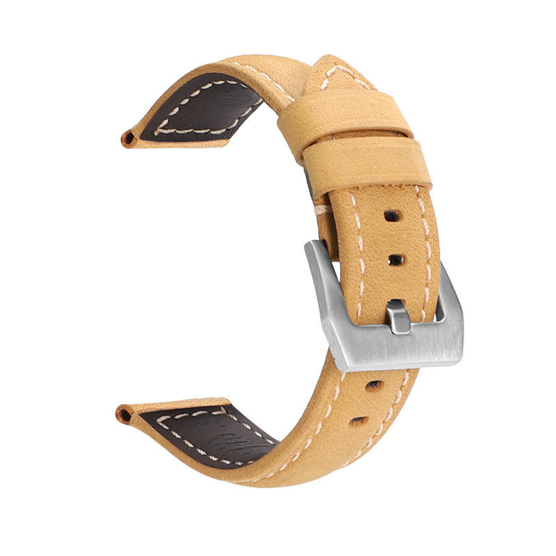 สายหนัง Crazy Horse สีน้ำตาลอ่อน หัวเข็มขัดสีเงิน