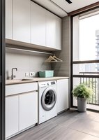 Meuble de buanderie compact sur mesure avec lavabo intégré, résistant à l'humidité, idéal pour les petits espaces urbains, balcon ou coin de maison.