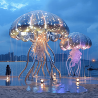 Sculpture de méduse cinétique en acier inoxydable poli, illuminée par LED, étanche, pour extérieur, jardin, bord de piscine, aménagement paysager