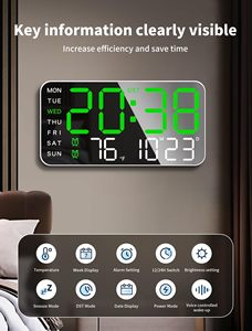 <b>Wall</b> <b>Clock</b> Voice Control Alarm <b>Clock</b> LED <b>Digital</b> <b>Clock</b> Temperature Date Week Display Brightness Adjustment Decoration - Product Image 5