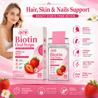 OKTW Biotine Bandes Orales à Dissolution Rapide 2500mcg Saveur Fraise Vitamines Soutien Cheveux Peau Ongles 20 Bandes Complément Alimentaire
