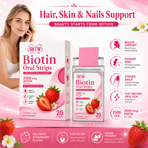 Tiras Orales de Biotina de Absorción Rápida OKTW 2500mcg Sabor Fresa para el Cabello, Piel y Uñas, 20 Tiras - Product Image 6