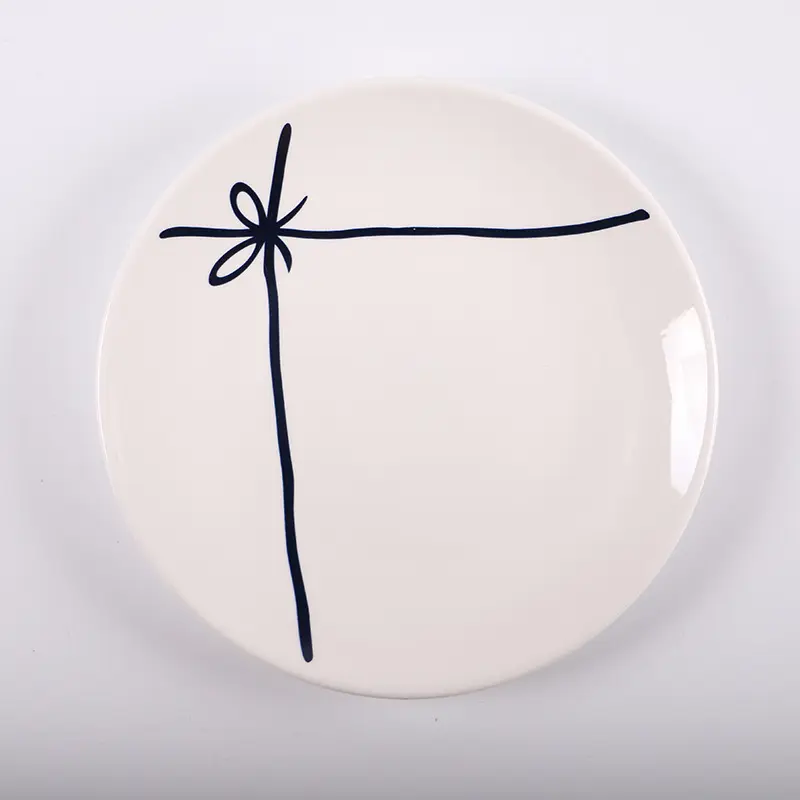 Placa de cerámica de feliz cumpleaños europeo OEM, platos de cerámica con patrón blanco y negro baratos, vajilla, venta al por mayor