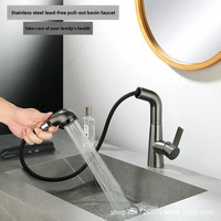Robinet de lavabo extractible à levage, en cuivre chromé, rotation à 360°, monotrou, pour vasque de salle de bain