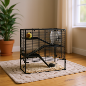 Cage pour hamster en fil métallique rectangulaire, durable, pour petits animaux d'intérieur, avec roue de course et plateformes - Product Image 2