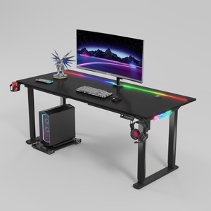 Bureau de jeu ergonomique convertible en métal pour ordinateur portable PC 1,6/1,8 m avec éclairage d'ambiance RGB et étagères pour moniteur - Product Image 1