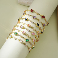 Bracelet à maillons ajustables en laiton plaqué or 18 carats avec pierres multicolores et feuilles en zircon cubique taille cœur pour femme, bijou romantique