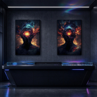 Tableaux sur toile 18-24 pouces, peinture abstraite noire, paysage mental romantique, explosion galactique, symbolisme cosmique infini, Art Déco, cadeau pour la maison