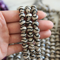 Perles en agate tibétaine en vrac, pierre naturelle, forme ronde, ondulations blanches et noires, 8 mm, 12 mm, qualité garantie, fabrication de bijoux