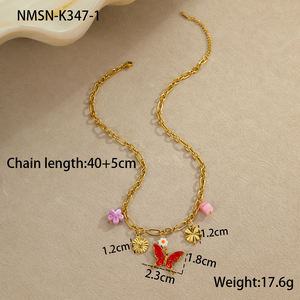 Zomerstrand Klassieke Boho Schelp Dolfijn Schildpad Vlinder Charm Ketting 18K Goud Gegalvaniseerd RVS Schakelketting - Product Image 5