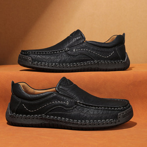 Chaussures en cuir pleine fleur pour hommes, à enfiler, confortables pour la marche, cousues à la main, semelle intérieure souple, pour usage quotidien urbain et décontracté - Product Image 5