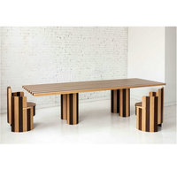 Ensemble de meubles de salle à manger de luxe pour la maison, table à dîner avec base en bois, table à dîner rectangulaire moderne nordique avec plateau tournant pour mariage