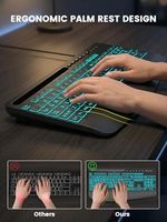 Teclado con Cable OEM ODM de Letras Grandes con Reposamuñecas Ergonómico, Retroiluminación de 7 Colores, Soporte para Teléfono, Teclado para Computadora K21 Pro con Tamaño Extra Grande