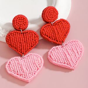 Pendientes de Corazón Hechos a Mano con Cuentas Rojas de Moda para el Día de San Valentín, Imitación de Perla, Piedra Natural, Plástico para Mujer, Regalo - Product Image 4