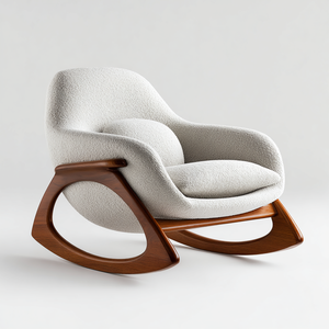 Fauteuil à bascule sculptural moderne, structure en bois massif et revêtement en bouclette pour la maison, le bureau, le salon, la salle à manger - Product Image 4