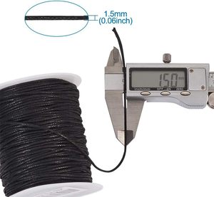 Cordon en coton ciré noir de 1,5 mm, longueur personnalisée, pour macramé, perlage, fabrication de bijoux, vêtements, chaussures, sacs, bracelets - Product Image 2
