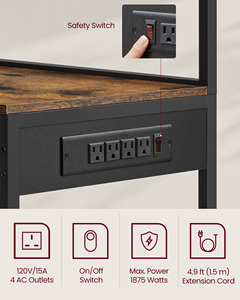 Étagère à pain industrielle <span class=keywords><strong>VASAGLE</strong></span> à 5 niveaux avec prise <span class=keywords><strong>de</strong></span> courant, bar à café avec crochets, étagère <span class=keywords><strong>de</strong></span> rangement <span class=keywords><strong>de</strong></span> <span class=keywords><strong>cuisine</strong></span> - Product Image 6