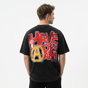 Have a Dream Printed <b>Black</b> Knitted 100% Cotton T-Shirt Men's Short Sleeve Street Style <b>Turtleneck</b> Regular Fit Pattern Front Logo - Product Image 6