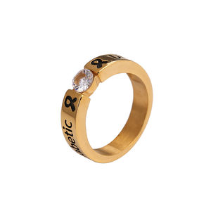 Anillo de acero inoxidable PVD personalizado, grabado en oro, Mensaje, palabras, diamante, concientización, cinta de supervivencia, dedo diabético - Product Image 2