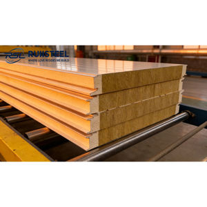 Panneau sandwich <span class=keywords><strong>isolant</strong></span> ignifuge en laine de roche pour mur extérieur de bâtiment en structure acier ISO9001 - Product Image 3