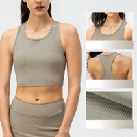 Yutuo Neuer Stil Reversibles Racerback Nahtloses Leichtgewichtiges Stoßfestes Geripptes Yoga Crop Top für Damen Atmungsaktiv Schnelltrocknend Vorne