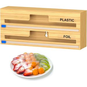 2-In-1 Bamboo Packaging Dispenser 30cm Roll Sliding Cutter Kitchen <b>Drawer</b> <b>Storage</b> Organizer Easy Cleaning - Product Image 1