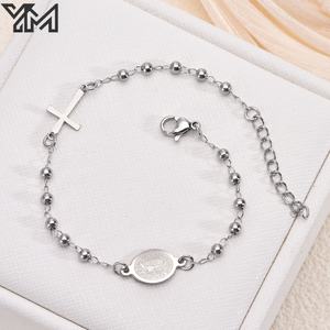 Pulsera de Tobillera con Colgante de Cruz y Dije de la Virgen María en Acero Inoxidable Chapado en Oro, Estilo Sencillo Religioso para Mujer - Product Image 3
