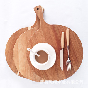Planche à découper ronde en bois d'acacia de 12 pouces avec poignée pour la cuisine, la pizza, les fruits - Product Image 1
