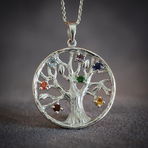 Chakra <b>Tree</b> Shape Multi Gemstone 925 Silver Pendant Latest Multistone Pendant Design - Product Image 2