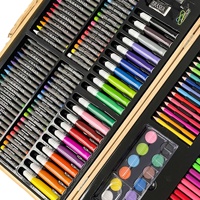 Coffret en bois de 180 pièces pour enfants : Crayons, marqueurs, crayons de couleur, pastels à l'huile, feutres aquarelles – Kit d'art pour écrire, peindre et dessiner