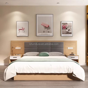 Affordable Hotel King Size Bed <b>Set</b> Solid Wood Frame with Padded Headboard and <b>Side</b> <b>Tables</b> for 3 Star Hotel Bedroom Furniture - Product Image 2