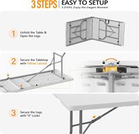 Mesa Plegable GSD para Exteriores de 8 Pies, Portátil, de Plástico Blanco, Larga, para Fiestas, Comedor, Bodas, Silla Plegable