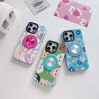 Coques de téléphone portable antichoc personnalisées en TPU+PC avec support anneau, motifs floraux fantaisie, multicolores, style féminin, design transparent